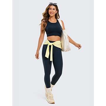 CRZ YOGA Womens Brushed Naked Feeling Workout Leggings 28"- High Waisted Gym Compression Tummy Control Yoga Pants True Navy Small
