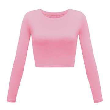 Womens Long Sleeve Crop Tops Basic Teen Girl Clothes Casual Cute Yoga Shirts Layering Slim Fitted Wo...