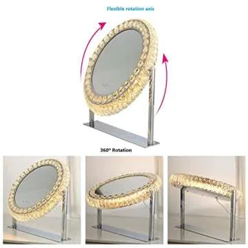 Oval Crystal Vanity Mirror with Lights Large Lighted Mirror Tabletop Makeup Mirror for Bedroom Hollywood Smart Desk Mirror with Touch Lights Plug-in LED Mirror with 3 Color Lights 360°Rotating