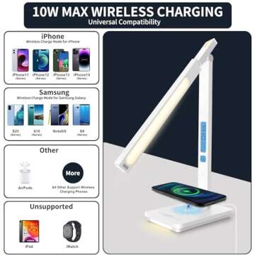 10 in 1 Smart Desk Lamp Led, Desk Light for Colleage Drom Room Office, Eye-Caring Table Lamp with Night Light, Lamp for Desk with 10W Wireless Charger, Dimmable Touch Lamp, Birthday Gifts for Women
