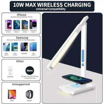 10 in 1 Smart Desk Lamp Led, Desk Light for Colleage Drom Room Office, Eye-Caring Table Lamp with Night Light, Lamp for Desk with 10W Wireless Charger, Dimmable Touch Lamp, Birthday Gifts for Women