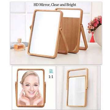 Restbuy Standing Mirror Cosmetic Mirror Table Mirror with Wood Frame and Stand Mirror for hanging Brown