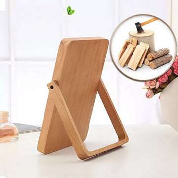 Restbuy Standing Mirror Cosmetic Mirror Table Mirror with Wood Frame and Stand Mirror for hanging Brown