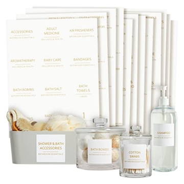 174-Piece Gold Print Bathroom Label Set for Organization