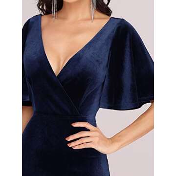 Ever-Pretty Women's Retro Evening Gown A Line V-Neck Wrap Velvet Long Formal Dresses Navy Blue US16