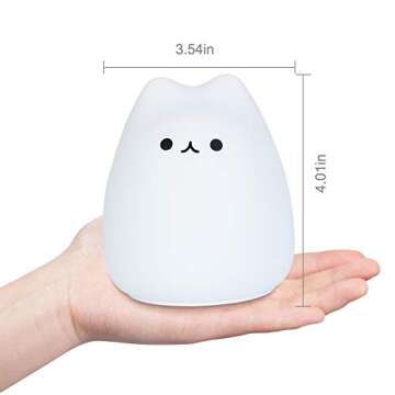LUNSY Cat Night Light, LED Cute Silicone cat lamp with Color Changing Tap Control Battery Operated f...