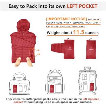 Outdoor Ventures Women's Packable Puffer Jacket - Lightweight Comfort