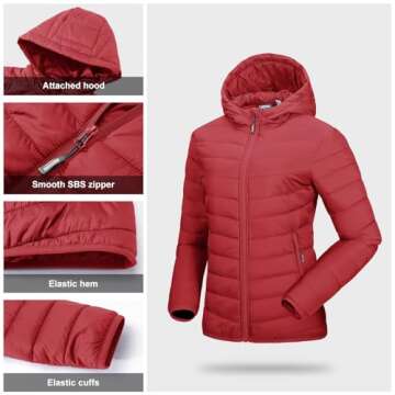 Outdoor Ventures Women's Packable Puffer Jacket - Lightweight Comfort