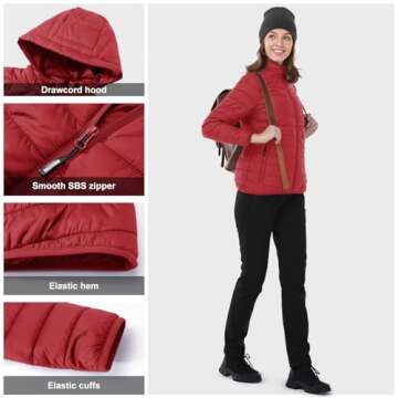 Outdoor Ventures Women's Packable Puffer Jacket - Lightweight Comfort