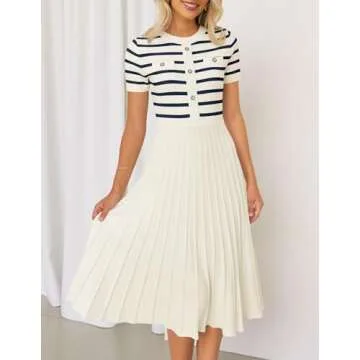 Chic ZESICA Women's Casual Striped Midi Dress Online