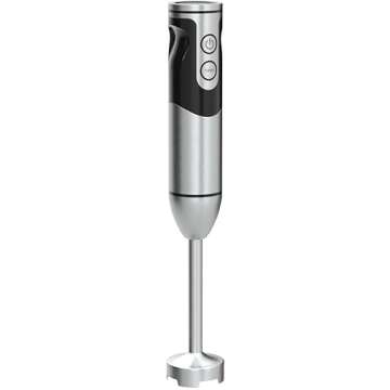 MegaWise Stainless Steel Titanium Reinforced 3-in-1 Immersion Hand Blender, Powerful with 80% Sharper Blades, 12-Speed Corded Blender, Including Whisk and Milk Frother (3-in 1 Black)