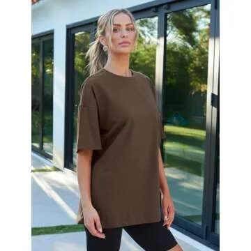 Trendy Queen Womens Fashion Workout T Shirts Athletic Plus Size Tops Summer Trendy Clothes 2024 Short Sleeve Spring Tee Coffeebrown S