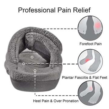 GRITHEIM Women's Orthotic Arch Support Slippers Fuzzy Adjustable Orthopedic Slippers for Plantar Fasciitis Furry Slide Slippers for Ladies grey 10