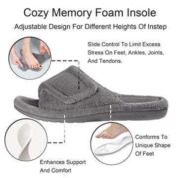 GRITHEIM Women's Orthotic Arch Support Slippers Fuzzy Adjustable Orthopedic Slippers for Plantar Fasciitis Furry Slide Slippers for Ladies grey 10