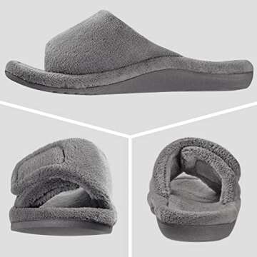 GRITHEIM Women's Orthotic Arch Support Slippers Fuzzy Adjustable Orthopedic Slippers for Plantar Fasciitis Furry Slide Slippers for Ladies grey 10