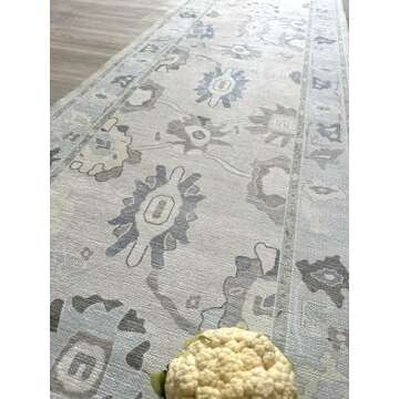 Cream Blue Oushak Runner Rug, Modern Runners, Vintage, Turkish, Eclectic, Floral, Pastel, Washable, Long Runner Rugs for Hallway, Kitchen, Living Room, Bedroom, Kitchen, Bathroom, 2'5"x13'