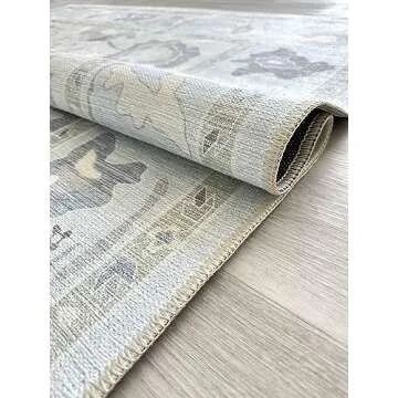 Cream Blue Oushak Runner Rug, Modern Runners, Vintage, Turkish, Eclectic, Floral, Pastel, Washable, Long Runner Rugs for Hallway, Kitchen, Living Room, Bedroom, Kitchen, Bathroom, 2'5"x13'