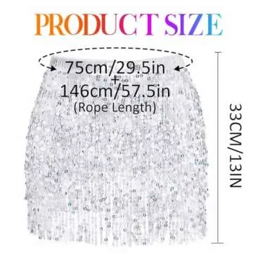 COSYDAYS Sparkly Sequin Skirt Silver Fringe Skirts Tassel Belly Dance Skirt for Women