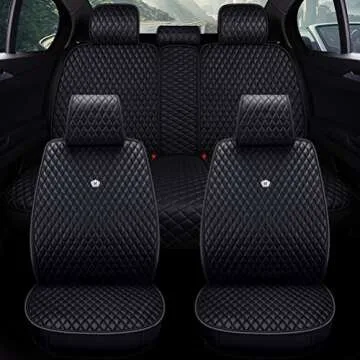 Blue Lion Black Car Seat Covers Full Set Crown Car Seat Covers for Cars 9PCS Universal Leather Seat Cover Fit 5 Car Seat Covers Full Set (AB-Black)