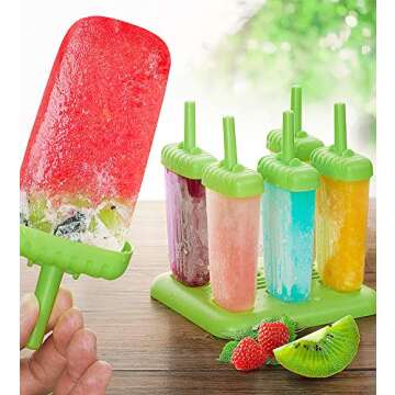Popsicles Molds, Ozera Set of 6 Reusable Ice Pop Molds Cream Molds Easy Release Popcical Molds Popsicle Maker Molds for Homemade Popsicles With Funnel & Cleaning Brush