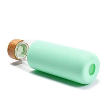 veegoal 18 Oz Borosilicate Glass Water Bottles with Bamboo Lid, BPA-FREE, Non-Slip Silicone Sleeve, and Stainless Steel Leak Proof Lid - Reusable Glass Bottle for Men and Women