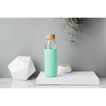 veegoal 18 Oz Borosilicate Glass Water Bottles with Bamboo Lid, BPA-FREE, Non-Slip Silicone Sleeve, and Stainless Steel Leak Proof Lid - Reusable Glass Bottle for Men and Women