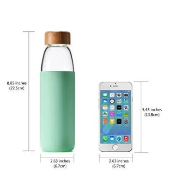 veegoal 18 Oz Borosilicate Glass Water Bottles with Bamboo Lid, BPA-FREE, Non-Slip Silicone Sleeve, and Stainless Steel Leak Proof Lid - Reusable Glass Bottle for Men and Women