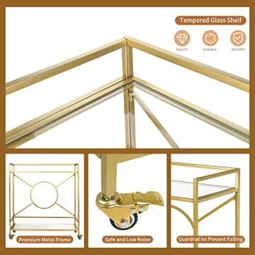 Stylish Gold Bar Cart with Easy Assembly - Palama