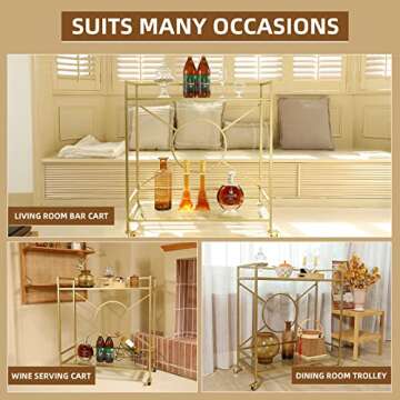 Stylish Gold Bar Cart with Easy Assembly - Palama