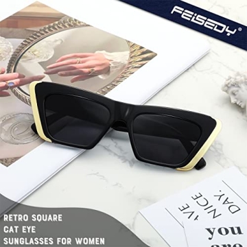 FEISEDY Retro Cat Eye Sunglasses with UV Protection