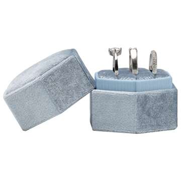 Giftop Equal Hexagon Velvet Ring Box Storage 3 Slots for Wedding Ceremony Proposal Engagement Birthd...