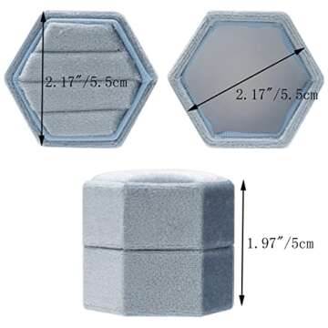 Giftop Equal Hexagon Velvet Ring Box Storage 3 Slots for Wedding Ceremony Proposal Engagement Birthday (Light Ocean Blue)