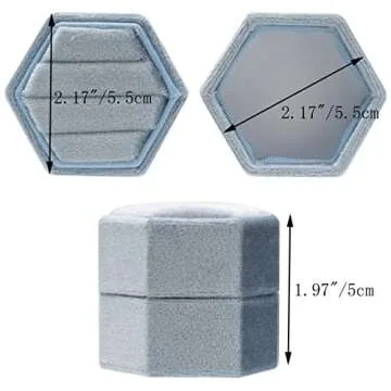 Giftop Equal Hexagon Velvet Ring Box Storage 3 Slots for Wedding Ceremony Proposal Engagement Birthday (Light Ocean Blue)