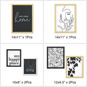 ArtbyHannah 6 Pack Gallery Wall Frame Sets with Decorative Minimalist Art Prints Picture Frame Set for Living Room Home Decoration, Multi Size 11x14 x2,9.5x12 x2,8x9.5 x2