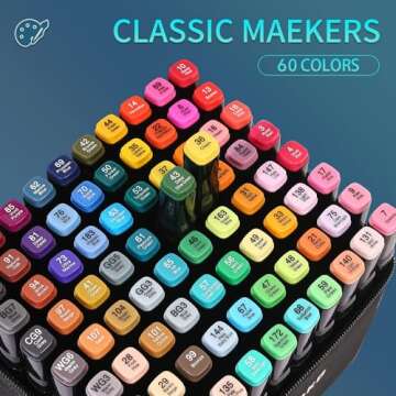 WELLOKB 60 Colors Alcohol Markers Set, Dual Tip Permanent Double Tipped Art Markers for Drawing,for ...