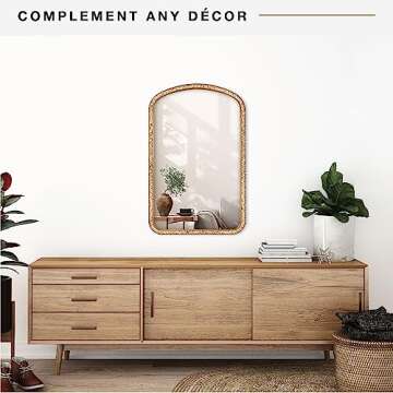 MCS 22x34 Large Wall Mirror, Natural Woodgrain Solid Wood Frame with Braided Seagrass Detail, Vertical & Horizontal Coastal Mirror for Bathroom, Bedroom & Livingroom