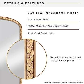 MCS 22x34 Large Wall Mirror, Natural Woodgrain Solid Wood Frame with Braided Seagrass Detail, Vertical & Horizontal Coastal Mirror for Bathroom, Bedroom & Livingroom