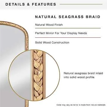 MCS 22x34 Large Wall Mirror, Natural Woodgrain Solid Wood Frame with Braided Seagrass Detail, Vertical & Horizontal Coastal Mirror for Bathroom, Bedroom & Livingroom