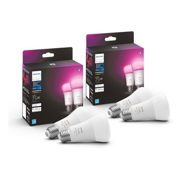 Philips Hue 75W A19 White and Color Ambiance LED Smart Color-Changing Bulb - Pack of 4 - E26 Indoor ...