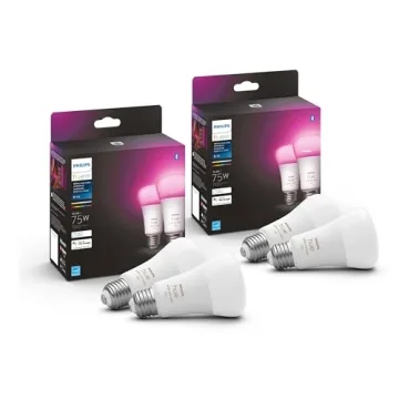 Philips Hue 75W A19 White and Color Ambiance LED Smart Color-Changing Bulb - Pack of 4 - E26 Indoor ...