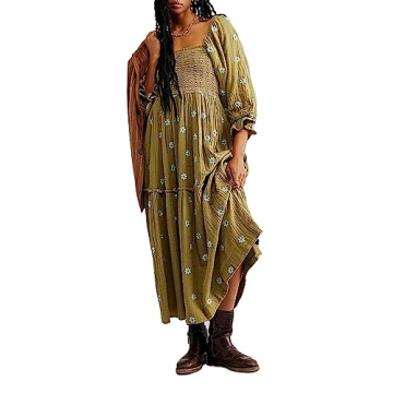 Chloefairy Women's Flower Embroidered Maxi Dress - Elegant Style