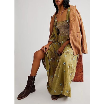 Chloefairy Women's Flower Embroidered Maxi Dress - Elegant Style