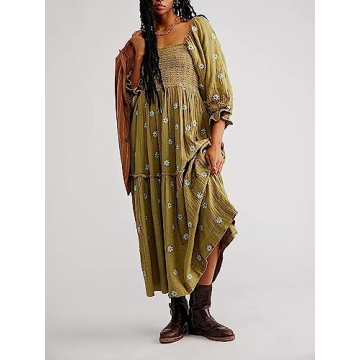 Chloefairy Women's Flower Embroidered Maxi Dress - Elegant Style