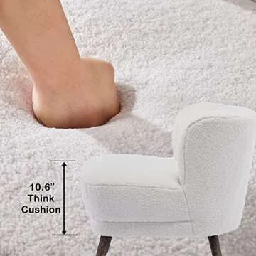 BV Sherpa Accent Chair with Solid Wooden Legs, Cushion Armless Slipper Chair in Modern Style, Comfy Curved Backrest Boucle Chair for Living Room, Bedroom, and Guest Room (White)