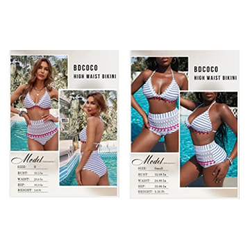 Astylish Women's High Waist Two Pieces Bikini Set Halter Straps Tassel Swimsuit Blue