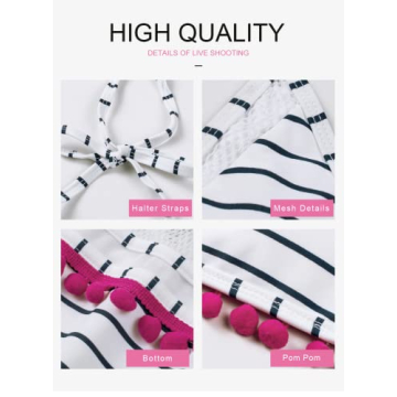 Astylish Women's High Waist Two Pieces Bikini Set Halter Straps Tassel Swimsuit Blue