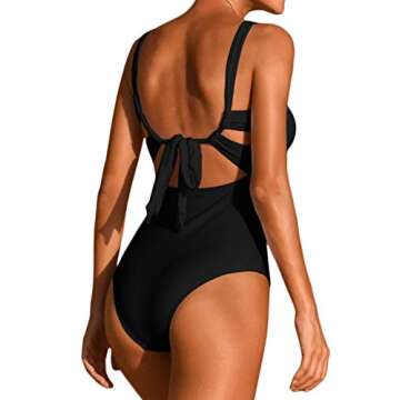 LEISUP Sexy Womens Bandeau Tie Back Cut Out Front High Waist Cheeky Bottom One Piece Swimsuit