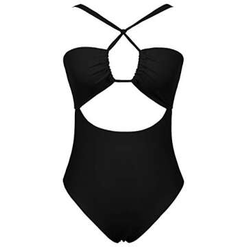 LEISUP Sexy Womens Bandeau Tie Back Cut Out Front High Waist Cheeky Bottom One Piece Swimsuit