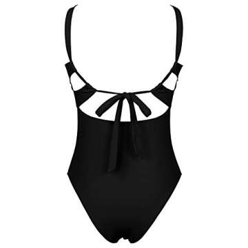 LEISUP Sexy Womens Bandeau Tie Back Cut Out Front High Waist Cheeky Bottom One Piece Swimsuit