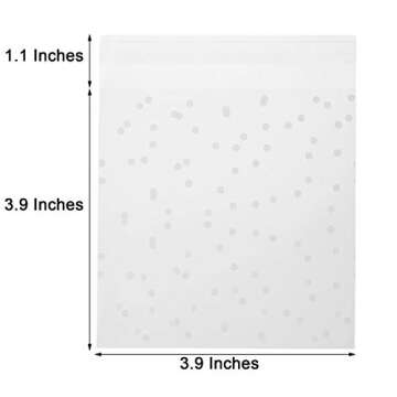 Vasdoo Self Adhesive Treat Cellophane Cookie Bag, White Polka Dot Party Favor Bag for Bakery, Candy, Cookie (3.9 x 3.9 inches, 100 Pcs)